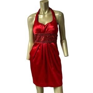 ViNTaGe Y2K Red Satin Femme Fatale Halter Dress 9/10